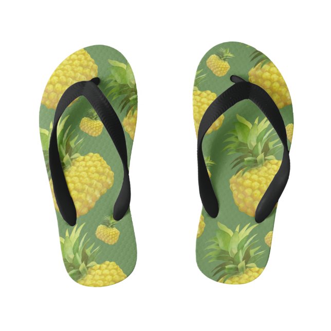 Tropical Pineapple Pattern: Summer Fruit Art Kid's Flip Flops (Footbed)