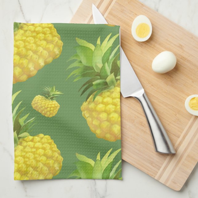 Tropical Pineapple Pattern: Summer Fruit Art Kitchen Towel (Quarter Fold)