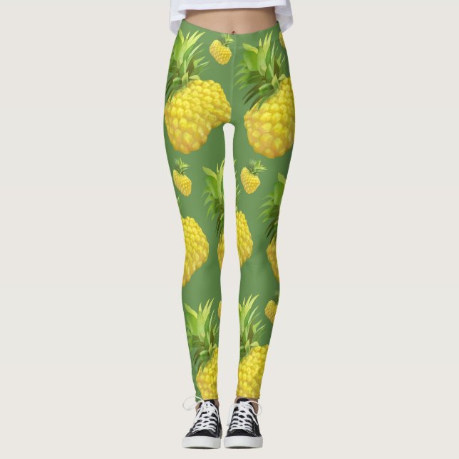 Tropical Pineapple Pattern: Summer Fruit Art Leggings (Front)