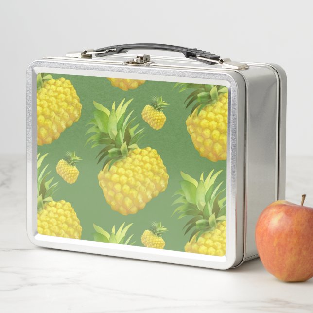 Tropical Pineapple Pattern: Summer Fruit Art Metal Lunch Box (In Situ)