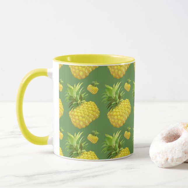 Tropical Pineapple Pattern: Summer Fruit Art Mug (With Donut)