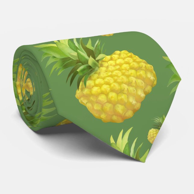 Tropical Pineapple Pattern: Summer Fruit Art Neck Tie (Rolled)