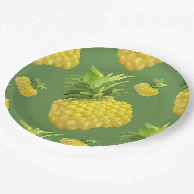 Tropical Pineapple Pattern: Summer Fruit Art Paper Plates (Angled)