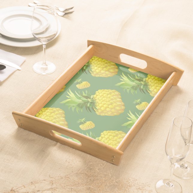 Tropical Pineapple Pattern: Summer Fruit Art Serving Tray (Front)