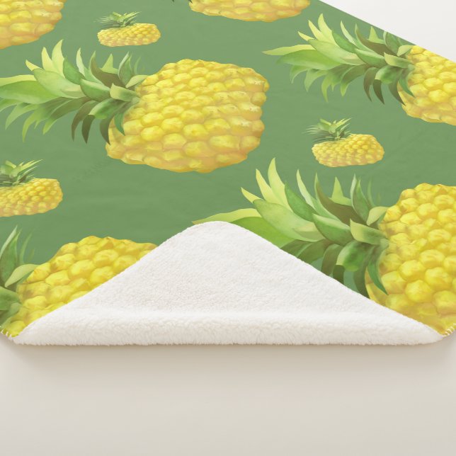 Tropical Pineapple Pattern: Summer Fruit Art Sherpa Blanket (3/4)