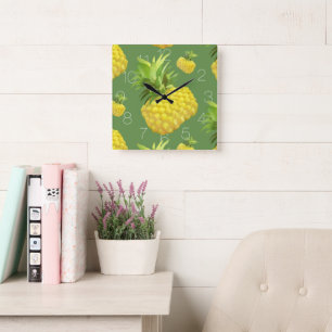 Tropical Pineapple Pattern: Summer Fruit Art Square Wall Clock