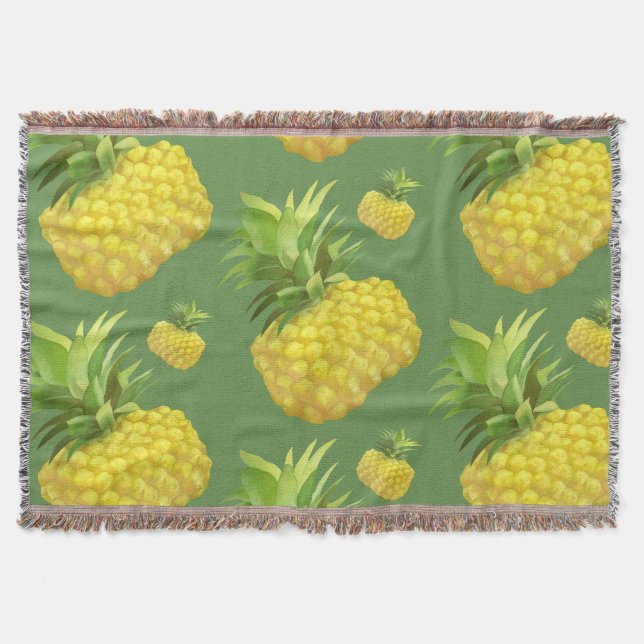 Tropical Pineapple Pattern: Summer Fruit Art Throw Blanket (Front)