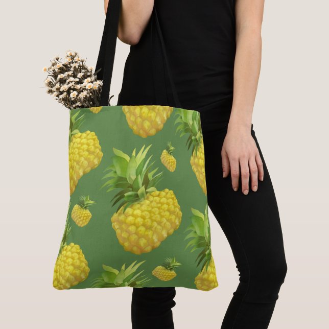 Tropical Pineapple Pattern: Summer Fruit Art Tote Bag (Close Up)