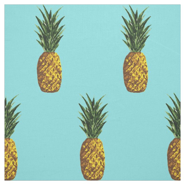 Tropical Pineapple Pattern Turquoise Fabric (Swatch)