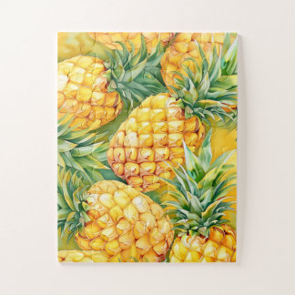 Tropical Pineapple Pattern Watercolor Jigsaw Puzzle