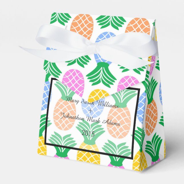 Tropical Pineapple pattern Wedding Favor Boxes (Front Side)