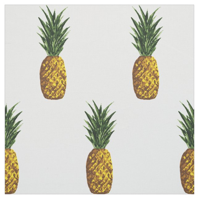 Tropical Pineapple Pattern White Fabric (Swatch)