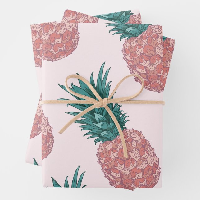 Tropical Pineapple Pattern Wrapping Paper Sheets (In situ)