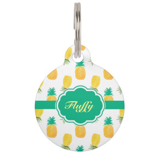 Tropical Pineapple Patterned Customized Pet Name Tag