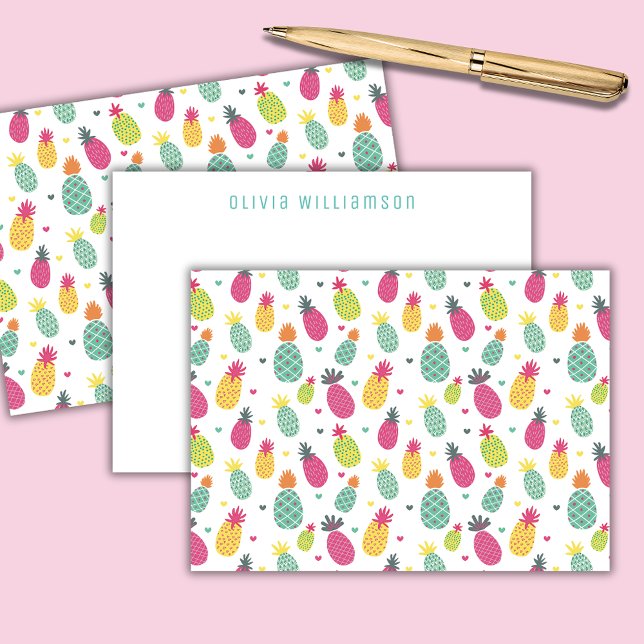 Tropical Pineapple Personalized Note Card (Personalized pineapple notecards)