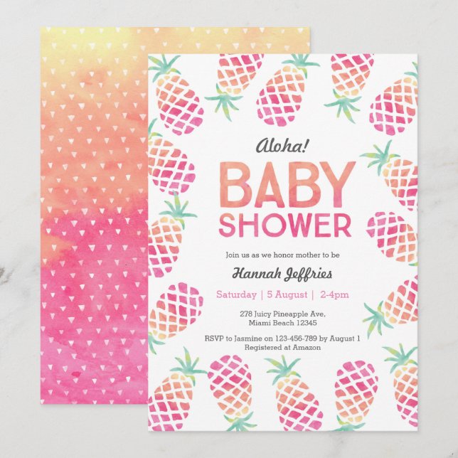 Tropical pineapple pink Baby Shower Invitation (Front/Back)