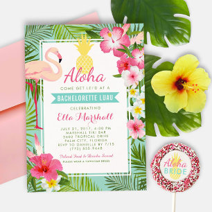Tropical Pineapple Pink Flamingo Bachelorette Luau Invitation
