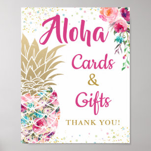 Tropical Pineapple Pink Floral Cards and Gifts Poster