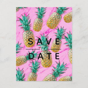 Tropical Pineapple Pink Marble Save the Date Announcement Postcard