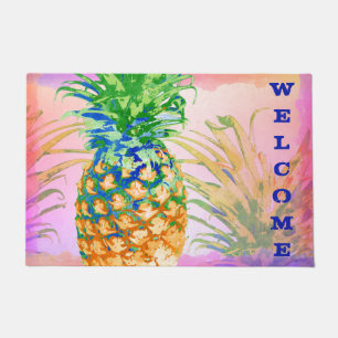 Tropical Pineapple Pink Welcome Doormat