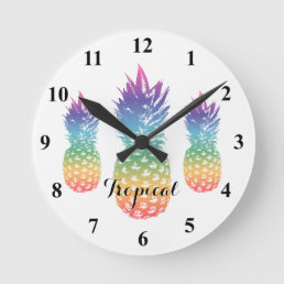 Tropical pineapple print custom kitchen wall clock