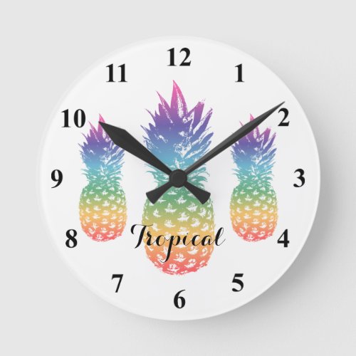 Tropical pineapple print custom kitchen wall clock