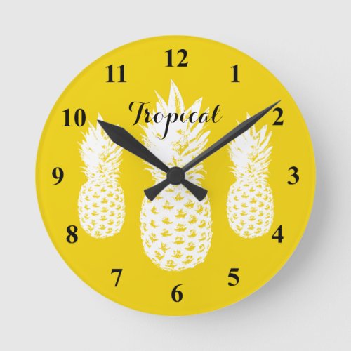 Tropical pineapple print custom kitchen wall clock