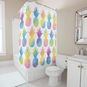 Tropical Pineapple Rainbow Watercolor Pattern Shower Curtain