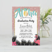Tropical Pineapple Rose Gold Glitter Graduation Invitation (Standing Front)