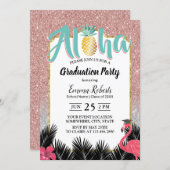 Tropical Pineapple Rose Gold Glitter Graduation Invitation (Front/Back)