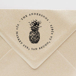 Tropical Pineapple Round Name & Return Address Self-inking Stamp