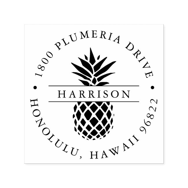 Tropical Pineapple Round Return Address Self-inking Stamp