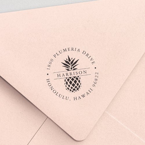 Tropical Pineapple Round Return Address Self_inking Stamp
