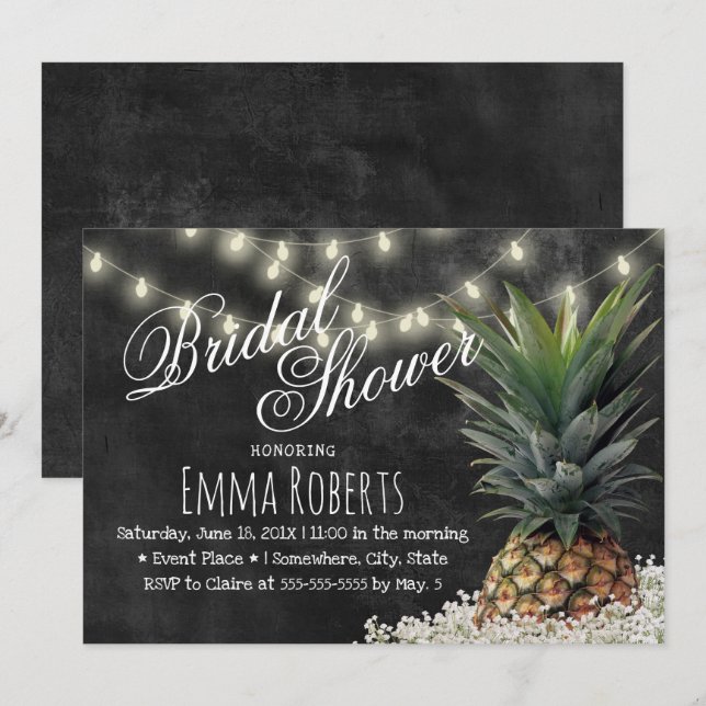 Tropical Pineapple Rustic Chalkboard Bridal Shower Invitation (Front/Back)