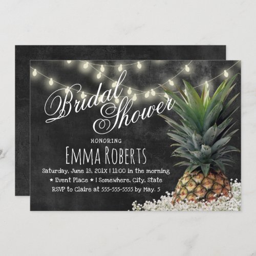 Tropical Pineapple Rustic Chalkboard Bridal Shower Invitation