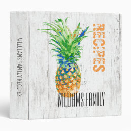 Tropical Pineapple Rustic Family Monogram Recipe 3 Ring Binder
