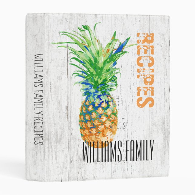 Tropical Pineapple Rustic Family Monogram Recipe Mini Binder (Front/Spine)