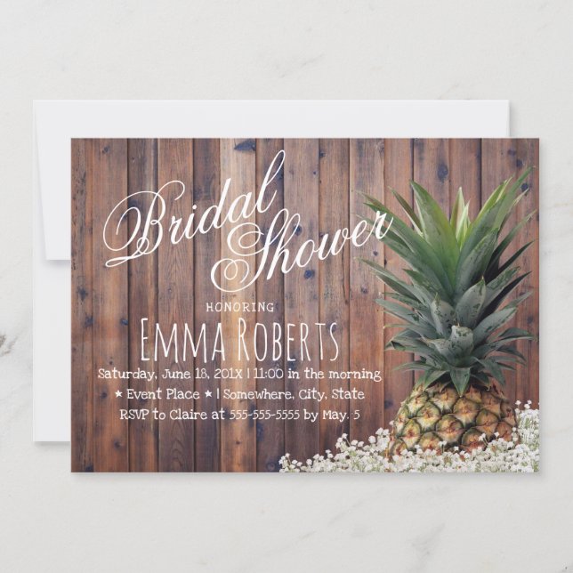 Tropical Pineapple Rustic Floral Bridal Shower Invitation (Front)