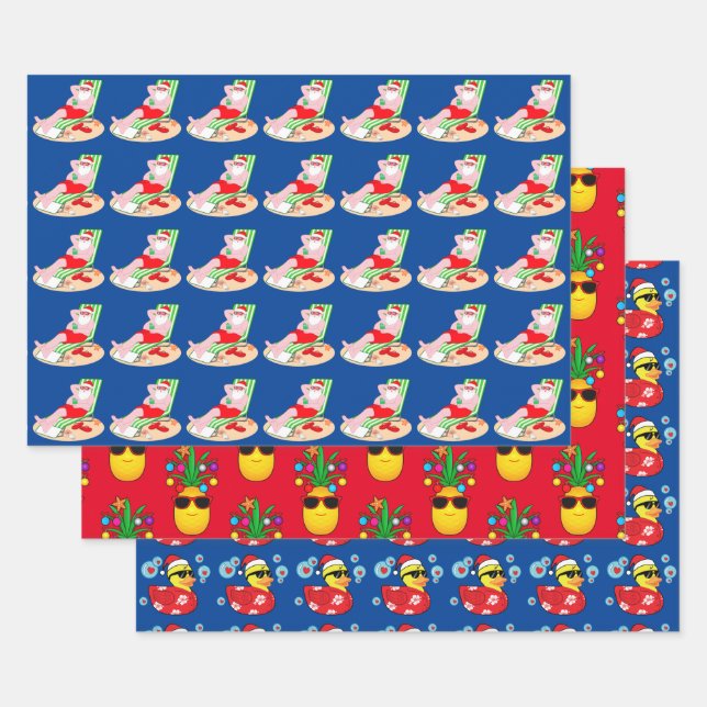 Tropical Pineapple,Santa Claus, and Rubber Duckie Wrapping Paper Sheets (Set)
