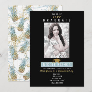 Tropical Pineapple Splash Graduation Party Invitation