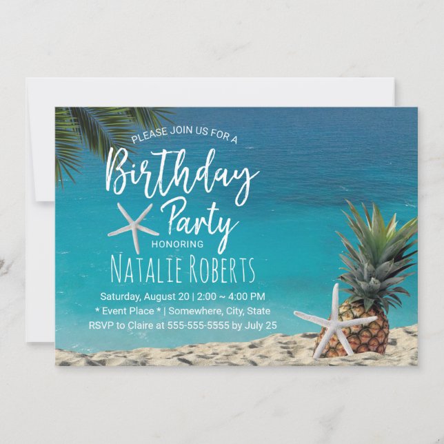 Tropical Pineapple Starfish Beach Birthday Party Invitation (Front)