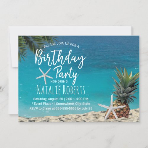 Tropical Pineapple Starfish Beach Birthday Party Invitation