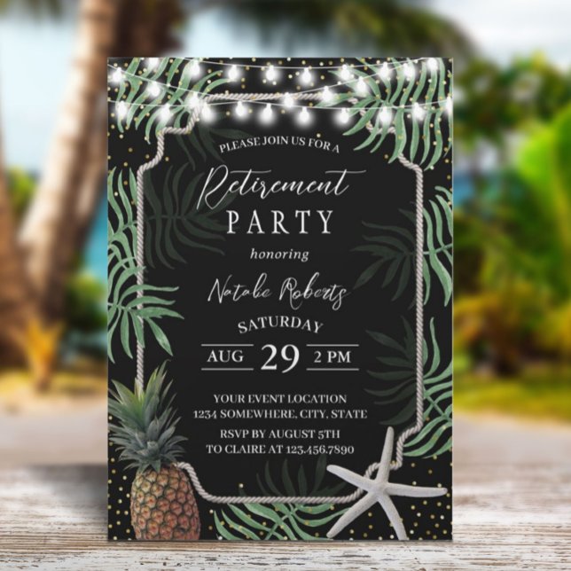 Tropical Pineapple & Starfish Beach Retirement Invitation (Creator Uploaded)
