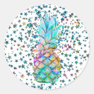 Tropical Pineapple Stars Color Splash Luau Party Classic Round Sticker