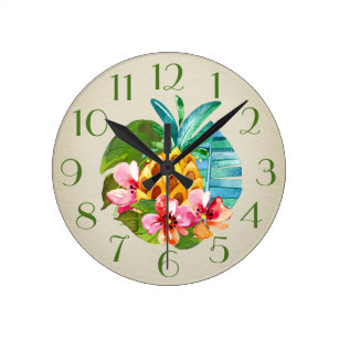 Flower Wall Clock Fused Glass Clock Red Flower Clock Yellow and Red Clock Hibiscus Flower Clock