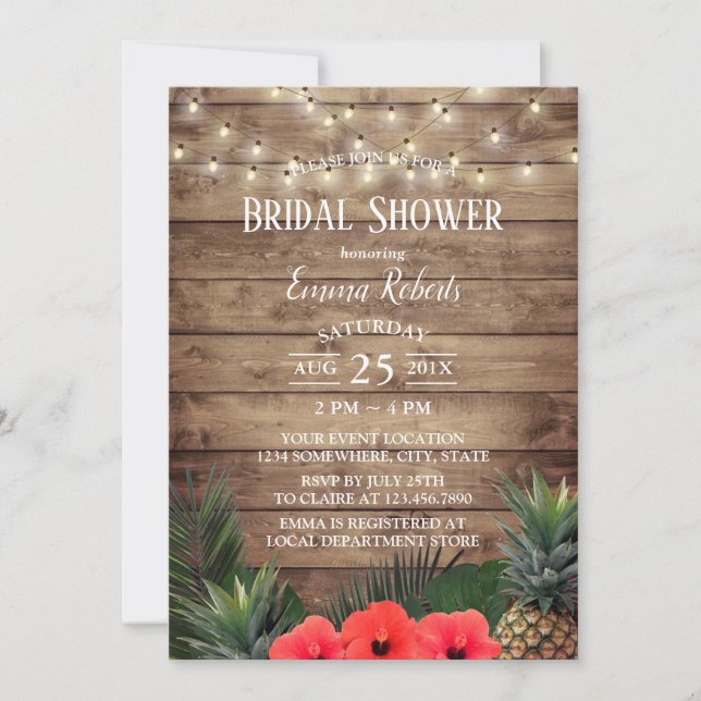 Tropical Pineapple & String Lights Bridal Shower Invitation (Front)