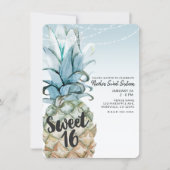 Tropical Pineapple & String Lights Sweet 16 Party Invitation (Front)