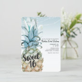 Tropical Pineapple & String Lights Sweet 16 Party Invitation (Standing Front)