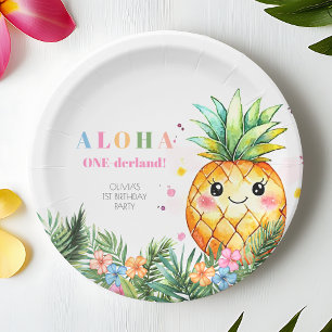 Tropical Pineapple Summer Aloha 1st Birthday Party Paper Plates