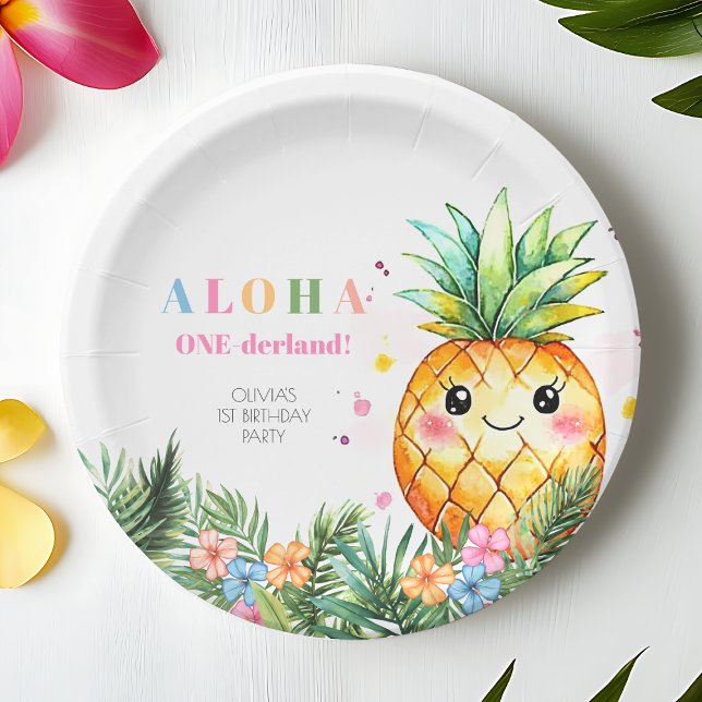 Tropical Pineapple Summer Aloha 1st Birthday Party Paper Plates (Tropical Pineapple Summer Aloha 1st Birthday Party Paper Plates)